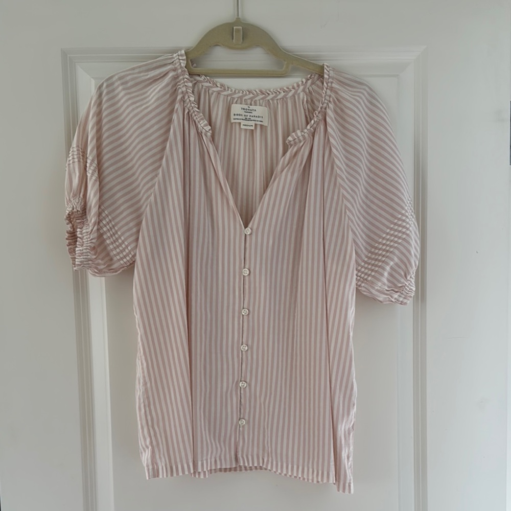 Trovata Pink Puff Sleeve Blouse